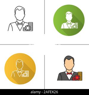 Croupier Symbol. Flache Bauweise, lineare und Farbe Stile. Casino Arbeiter. Isolierte Vektorgrafiken Stock Vektor