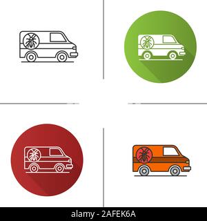 Exterminator Mini bus auto-Symbol. Flache Bauweise, lineare und Farbe Stile. Schädlingsbekämpfung Service. Isolierte Vektorgrafiken Stock Vektor
