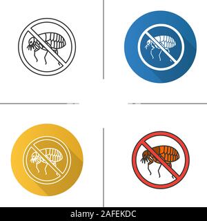 Stop flöhe Symbol. Schädlingsbekämpfung. Flache Bauweise, lineare und Farbe Stile. Parasitische Insekten abweisend. Isolierte Vektorgrafiken Stock Vektor