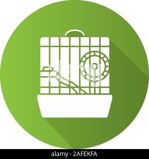 Hamster Käfig flache Bauweise lange Schatten glyph Icon. Nagetier Rad. Vektor silhouette Abbildung Stock Vektor