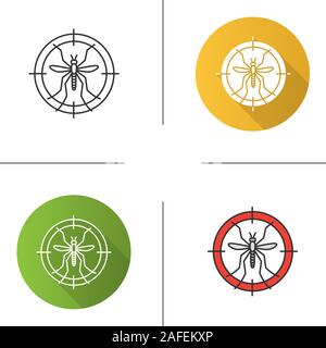 Moskitos Zielsymbol. Flache Bauweise, lineare und Farbe Stile. Anti-Insektenschutz. Isolierte Vektorgrafiken Stock Vektor