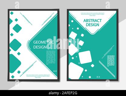 Ein Satz Abdeckungen für A-4 Format im flachen Stil mit Plätzen in verschiedenen Formen für Bücher, Broschüren und druckt. Stock Vektor