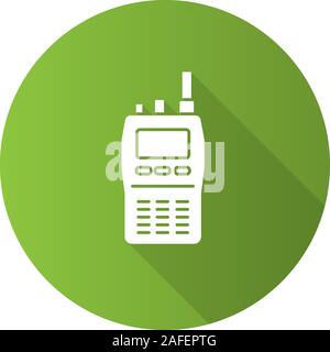 Walkie talkie flache Bauweise lange Schatten glyph Icon. Polizei Radio. Vektor silhouette Abbildung Stock Vektor