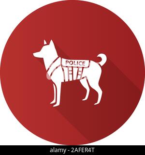 K9 Polizei Hund flache Bauweise lange Schatten glyph Icon. Deutscher Schäferhund. Militärische Hunderasse. Vektor silhouette Abbildung Stock Vektor