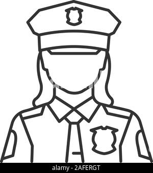 Polizistin lineare Symbol. Polizeioffizier. Dünne Linie Abbildung. Cop. Kontur Symbol. Vektor isoliert Maßbild Stock Vektor