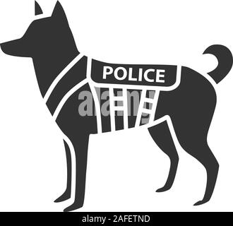 K9 Polizei Hund glyph Icon. Deutscher Schäferhund. Militärische Hunderasse. Silhouette Symbol. Negativer Platz. Vektor isoliert Abbildung Stock Vektor