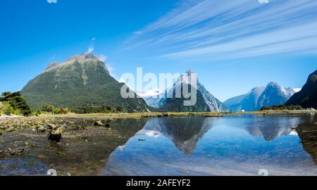 Milford Sound panorama auf Neuseelands Südinsel Stockfoto