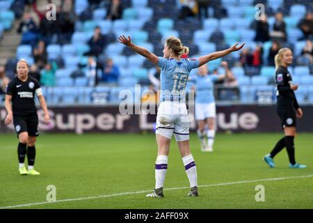 Manchester, Großbritannien. 15 Dez, 2019. MANCHESTER, England - 15. Dezember Ellen White von Manchester City feiert ihr Seiten zweite Ziel zählen während Super das Barclays FA Women's League Spiel zwischen Manchester City und Brighton und Hove Albion an der Akademie Stadion, Manchester am Sonntag, dem 15. Dezember 2019. (Credit: Eddie Garvey | MI Nachrichten) das Fotografieren dürfen nur für Zeitung und/oder Zeitschrift redaktionelle Zwecke verwendet werden, eine Lizenz für die gewerbliche Nutzung Kreditkarte erforderlich: MI Nachrichten & Sport/Alamy leben Nachrichten Stockfoto