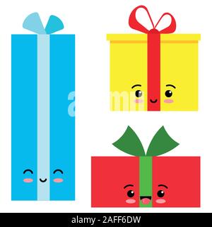 Emoji Geschenkbox Icon Set auf einem weißen Hintergrund. Stock Vektor