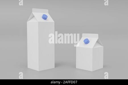 Leer Milch oder Saft Karton Dosen dummy auf weißen 3d-Grafik rendern isoliert Stockfoto