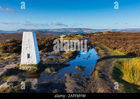 Die Kinder Scout Plateau, von hohen Neb, stanage Edge, in der Nähe von Hathersage, Peak District, Derbyshire, England, UK. Stockfoto