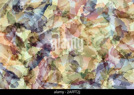 Abstrakte orange, blau und grün hinterlegt. Bunte Textur. Pinselstriche. Lebendige Flecken Muster. Farbe spritzt. Moderne Malerei Stockfoto