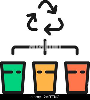 Separate Garbage Collection, Abfalltrennung flachbild Color Line Symbol. Stock Vektor