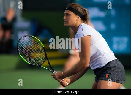 Aryna Sabalenka von Belarus spielen verdoppelt auf 2019 BNP Paribas Open WTA Premier Pflichtfeld Tennis Turnier Stockfoto