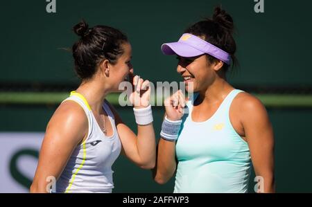 Heather Watson von Großbritannien & Lara Arrubarrena Spaniens spielen verdoppelt auf 2019 BNP Paribas Open WTA Premier Pflichtfeld Tennis Turnier Stockfoto