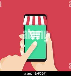 Online Shopping App auf dem Smartphone angezeigt. Vektor Stock Vektor