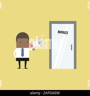 Afrikanische Unternehmer durch Megaphon außerhalb manager Zimmer schreien. Vektor Stock Vektor