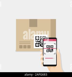 Business Hand smartphone QR-Code auf, um zum Detail der Ware zu scannen. Stock Vektor