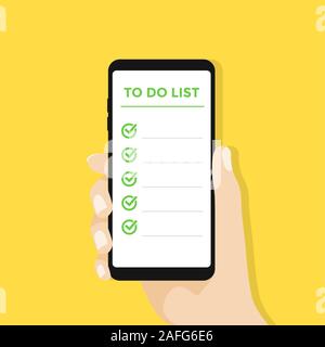 Hand Smartphone mit der Liste auf dem Display zu tun. Vektor Stock Vektor