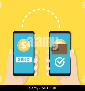 Senden und Empfangen von Geld. Geld senden Wireless. Vektor Stock Vektor