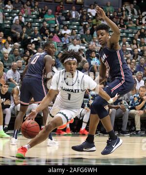 Dezember 15, 2019 - Hawaii Rainbow Warriors guard Drew Buggs (1) treibt die Grundlinie während eines Spiels zwischen den Hawaii Rainbow Warriors und die Samford Bulldoggen in der Stan Polizeichef-Mitte in Honolulu, HI Michael Sullivan/CSM. Stockfoto