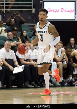 Dezember 15, 2019 - Hawaii Rainbow Warriors guard Eddie Stansberry (3) bringt die Kugel oben Gericht während eines Spiels zwischen den Hawaii Rainbow Warriors und die Samford Bulldoggen in der Stan Polizeichef-Mitte in Honolulu, HI Michael Sullivan/CSM. Stockfoto