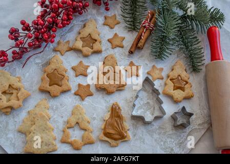 Traditionelle deutsche Linzer Cookies Stockfoto