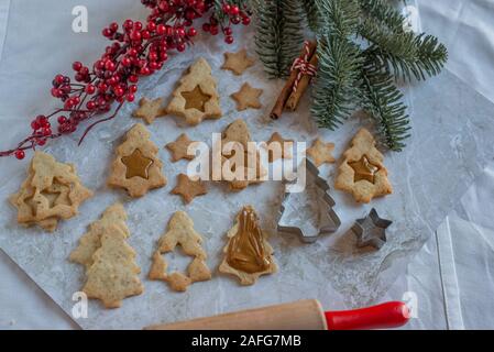 Traditionelle deutsche Linzer Cookies Stockfoto