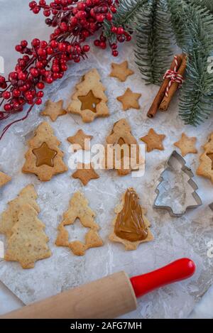 Traditionelle deutsche Linzer Cookies Stockfoto