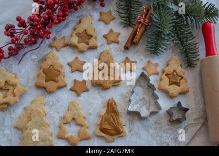 Traditionelle deutsche Linzer Cookies Stockfoto