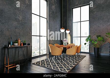 Moderne Esszimmer interior design Konzept. 3D-rendering Idee. Stockfoto