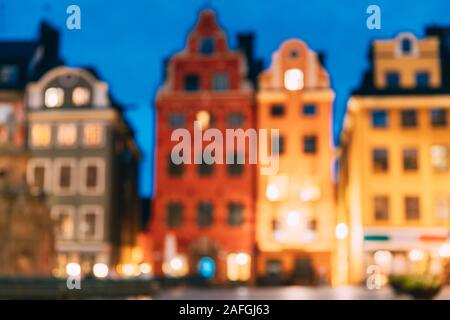 Stockholm, Schweden. Berühmten alten bunten Häuser. Abstrakte Boke Bokeh Hintergrund. Design Hintergrund. Stockfoto