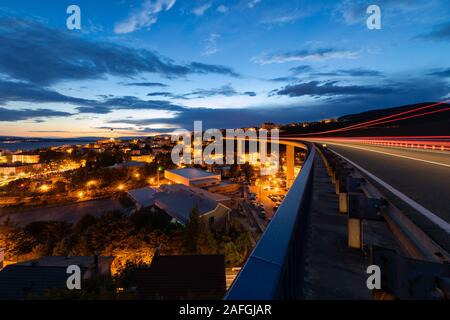 Panoramablick auf die Küstenstadt Crikvenica, Kvarner, Kroatien Stockfoto