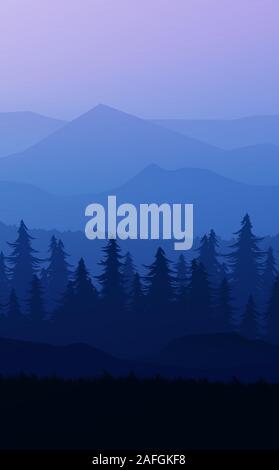 Natur Wald natürlichen Pinienwald berge Horizont Landschaft wallpaper Sonnenaufgang und Sonnenuntergang Illustration vektor Stil bunte hintergrund Stock Vektor