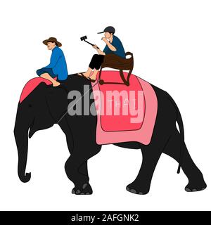 Controlling Elefanten durch ein Elefant Mahout und den Touristen sitzen auf einem Elefanten reiten tour Zeichnung kunst Vector Illustration Stock Vektor