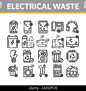 Symbole Für Die Sammlung Elektrischer Abfallwerkzeuge Vektor Festlegen Stock Vektor