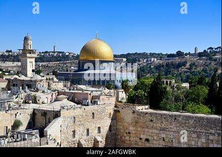 Jerusalem Israel. Ansicht der Tempelberg und Felsendom, Klagemauer Stockfoto