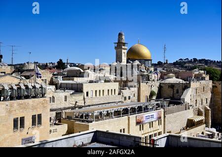 Jerusalem Israel. Ansicht der Tempelberg und Felsendom, Klagemauer Stockfoto