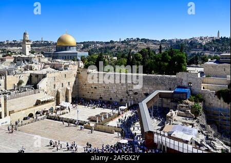 Jerusalem Israel. Ansicht der Tempelberg und Felsendom, Klagemauer Stockfoto