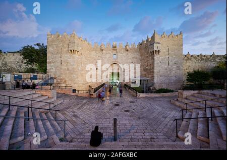 Jerusalem Israel. Damaskus Tor bei Sonnenuntergang Stockfoto