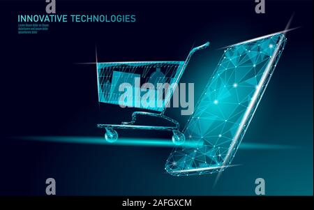 Warenkorb Low Poly Design 3D. Online shop smartphone Markt Technologie. Vector Illustration Stock Vektor