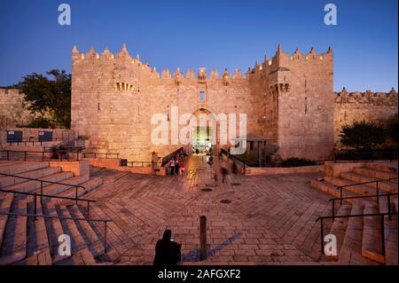 Jerusalem Israel. Damaskus Tor bei Sonnenuntergang Stockfoto