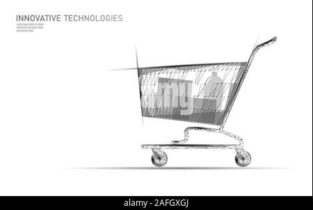 Warenkorb Low Poly Design 3D. Online shop Handel Technik Vector Illustration Stock Vektor