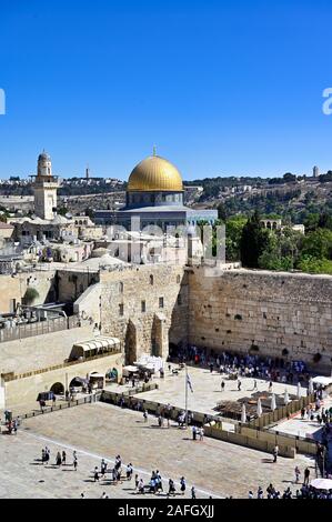 Jerusalem Israel. Ansicht der Tempelberg und Felsendom, Klagemauer Stockfoto