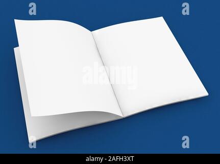 Zeitschrift oder Broschüre mockup 3D-Rendering auf klassischen blauen Hintergrund Stockfoto