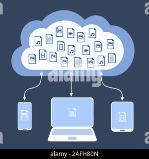 Multimedia in der Cloud. Online cloud sync Konzept. Stock Vektor