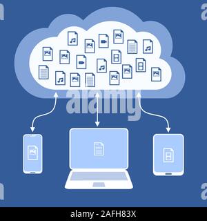 Multimedia in der Cloud. Online cloud sync Konzept. Stock Vektor