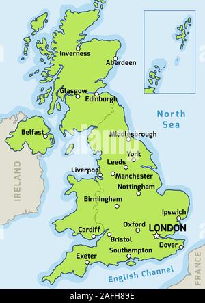Großbritannien Karte Vektor - größere Städte auf der Karte von