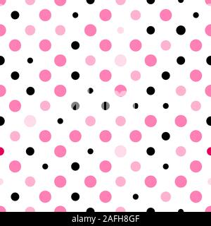 Nahtlose Polka Dot Textur. Rosa und Schwarz auf Weiß. Retro Polka Dots Vektor. Stock Vektor