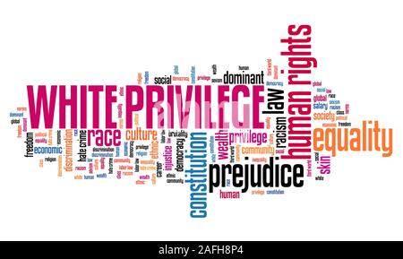 White Privileg Konzept. Fragen der Menschenrechte word Cloud. Stockfoto